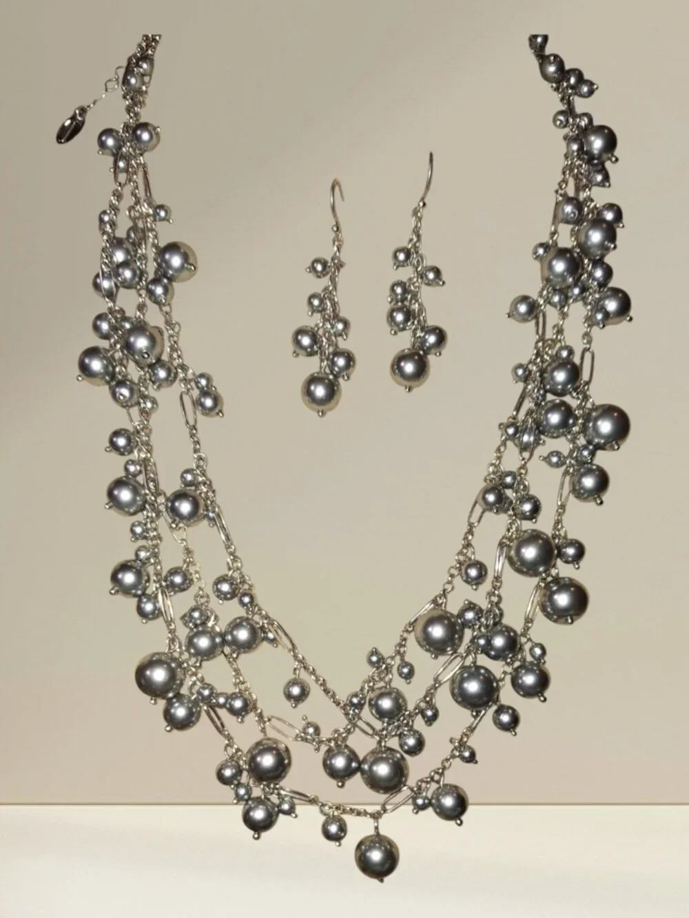 Talbots Necklace earrings Set silver multirow fauxPearl silverTone Women Jewelry